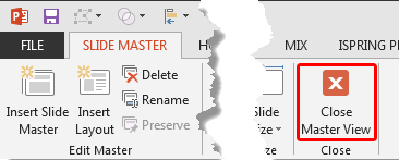 Close Master View button