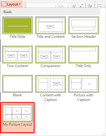 New Slide Layout within the Layout drop-down gallery