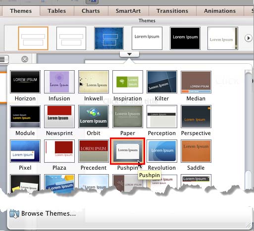 Themes drop-down gallery