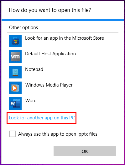 Look for another app on this PC Look for another app on this PC