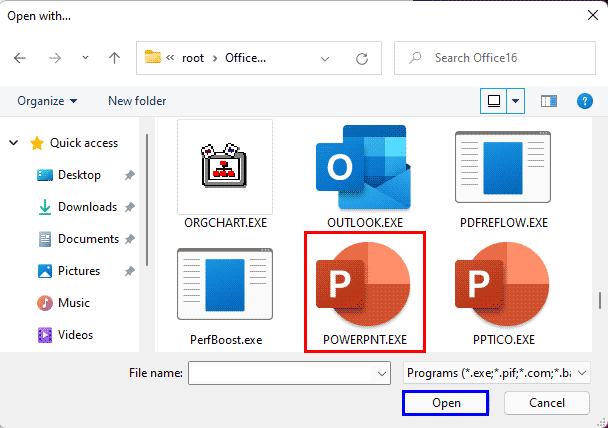 Open with dialog box Open with dialog box