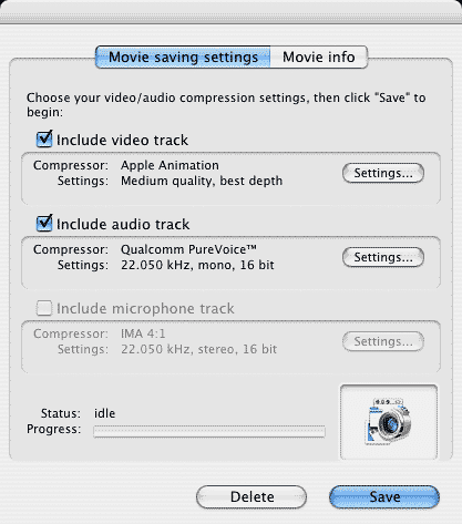 Snapz Pro X settings after the capture