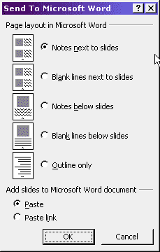Send to Microsoft Word dialog box