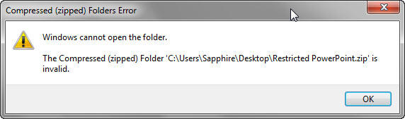 compressed zipped folders error