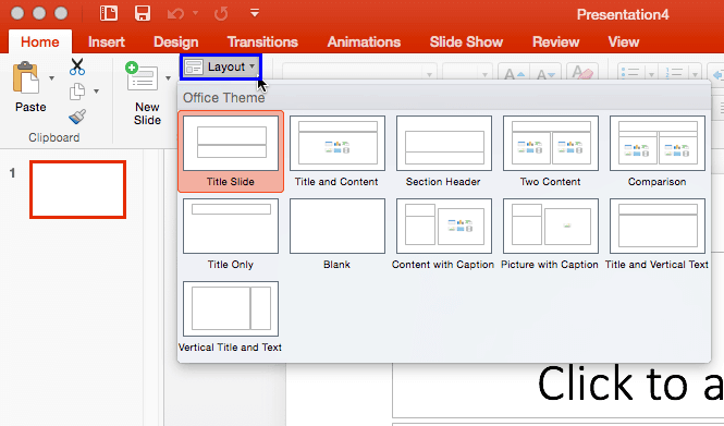 Change Slide Layout in PowerPoint 2016 for Mac