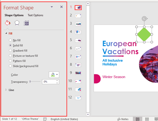 Format Task Panes in PowerPoint 365 for Windows