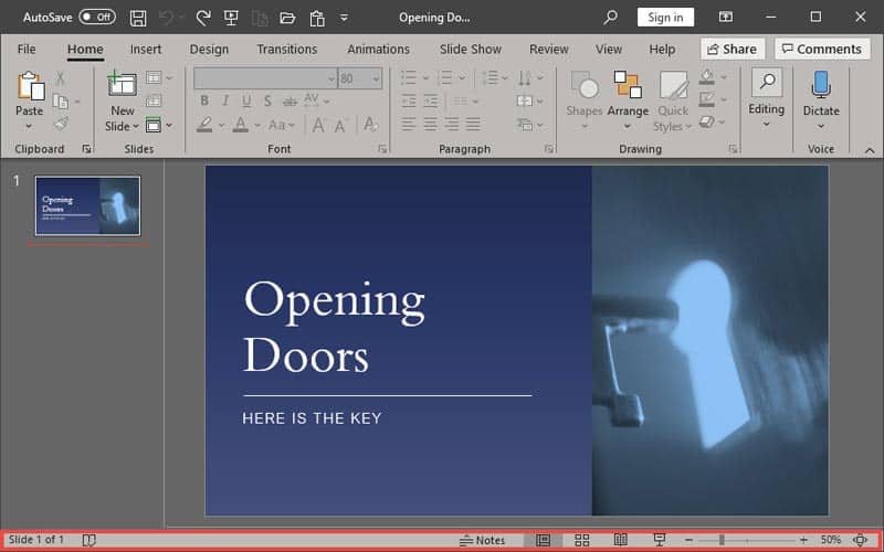 Status Bar in PowerPoint 365 for Windows