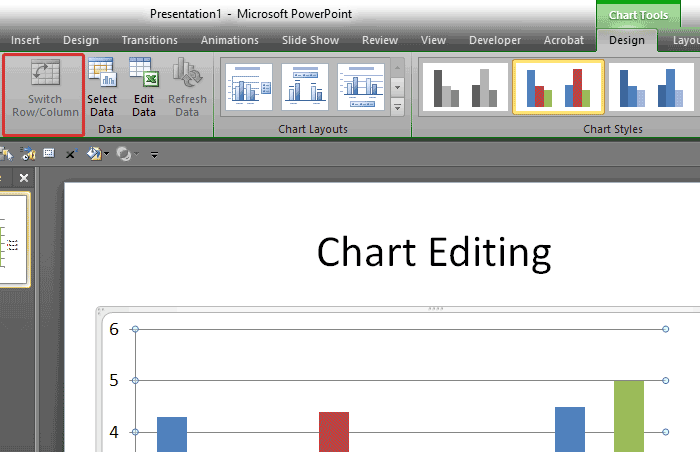 Switch Row Column Grayed Out For A Chart In PowerPoint 
