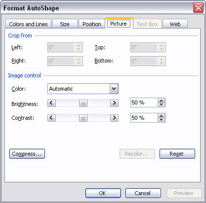 Picture tab in the Format Picture dialog box