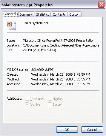 Check Properties again to compare file sizes Check Properties again to compare file sizes