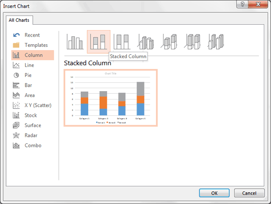Select the Stacked Column Chart Select the Stacked Column Chart