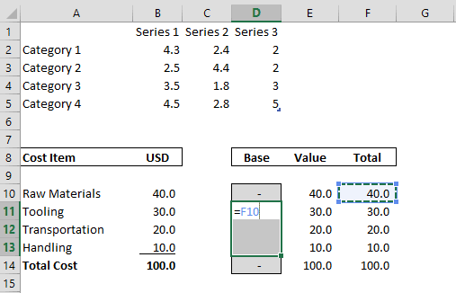 Select cells D11 through D13 Select cells D11 through D13