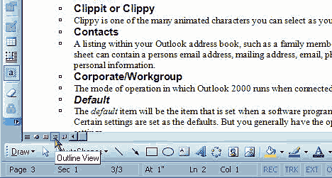 click the outline view icon in word