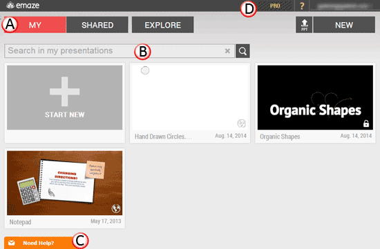 The emaze dashboard