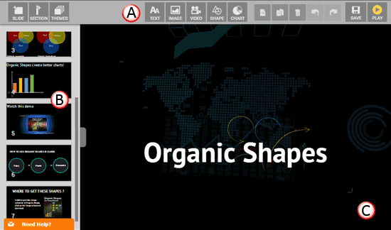 The edit interface in emaze
