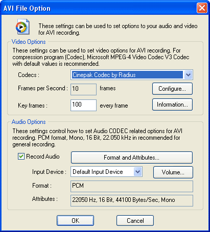 AVI Files Option AVI Files Option