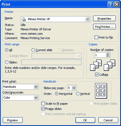 Mimeo's printer driver shows up in all Print dialog boxes