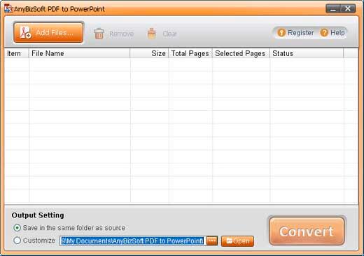 PDF to PowerPoint interface