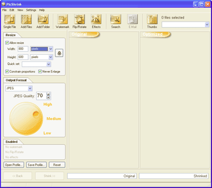 PicShrink interface PicShrink interface