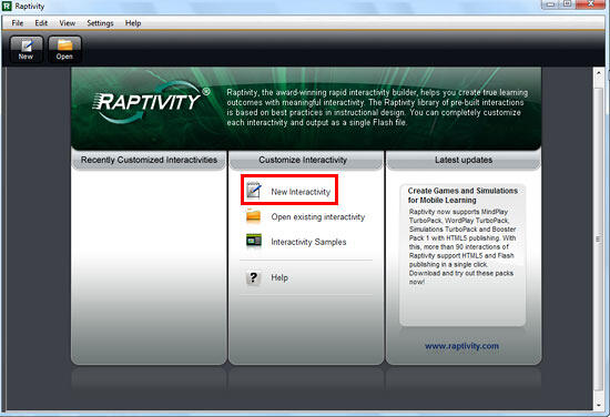Raptivity opening dialog box Raptivity opening dialog box