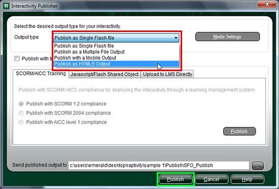 Interactivity Publisher dialog box Interactivity Publisher dialog box