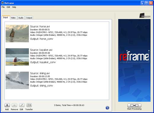 Reframe interface with video files added