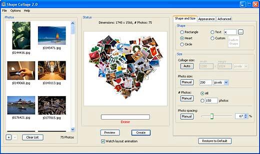 Heart shape picture collage