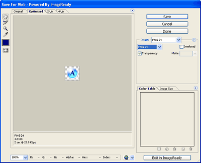 Photoshop's Save for Web dialog box Photoshop's Save for Web dialog box