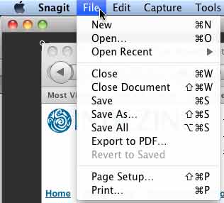 Snagit File menu Snagit File menu
