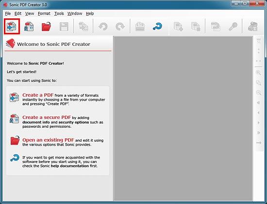 Sonic PDF Creator 3 interface Sonic PDF Creator 3 interface