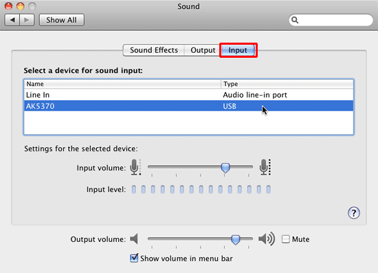 Attached recording devices listed within the Sound dialog box