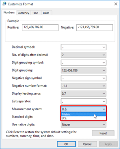 Change the Unit of Measurement in Windows 10