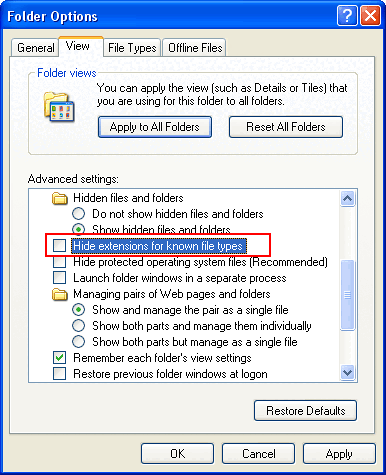 Hide extensions for known file types