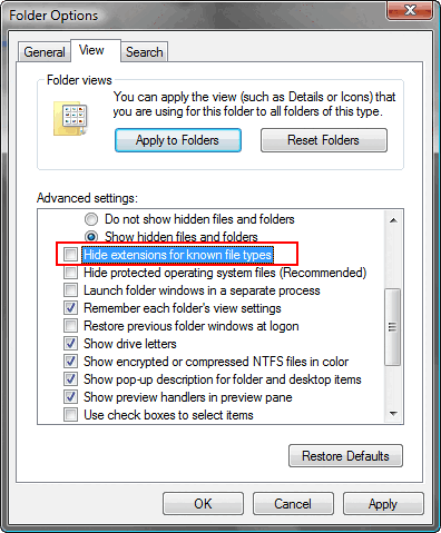 Show or Hide Files Name Extension in Windows 10