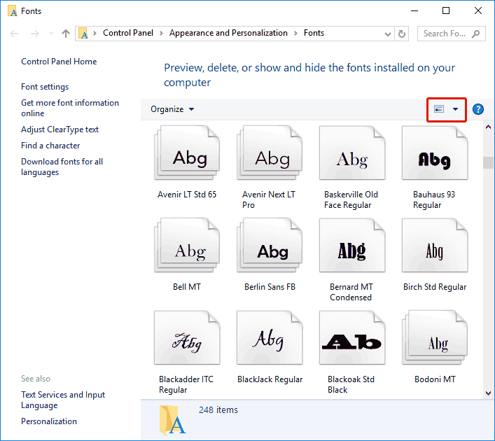 Identify Font Types in Microsoft Windows 10