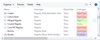 Identify Font Types in Microsoft Windows 10