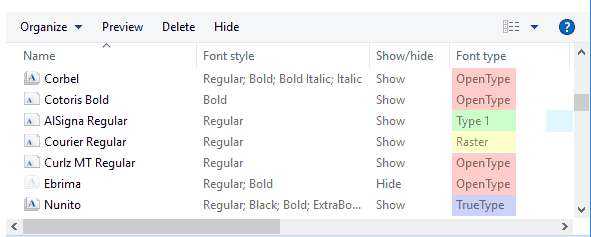 Different font types Different font types