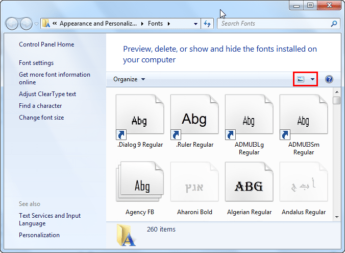 Identify Font Types in Microsoft Windows 7