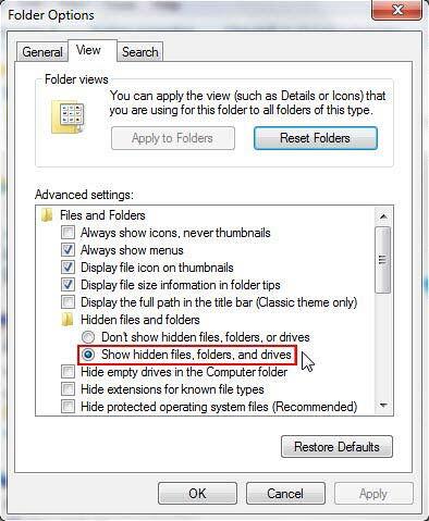 Folders Options dialog box