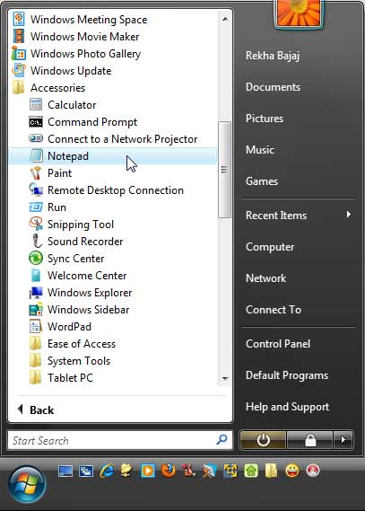 Notepad in Windows Vista