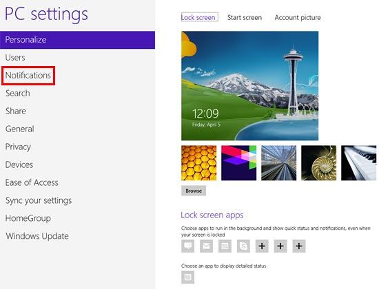 Notifications option to be selected Notifications option to be selected