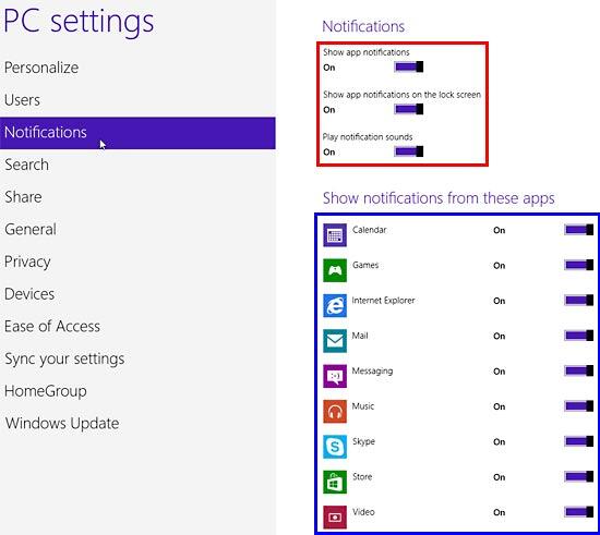 Notifications options Notifications options
