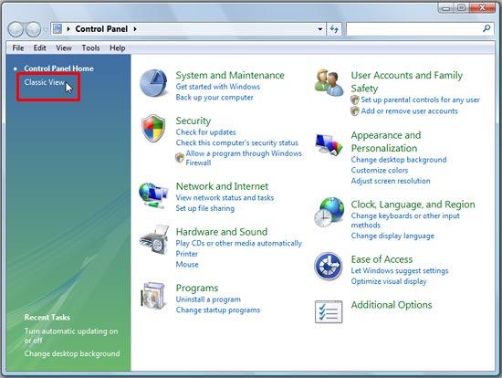 Control Panel's Category view in Windows Vista