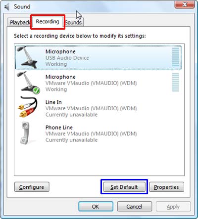 List of attached recording devices in Windows Vista List of attached recording devices in Windows Vista
