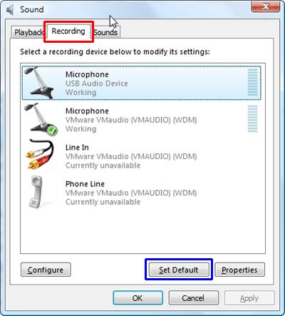 List of attached recording devices in Windows Vista