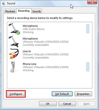 Microphone set as default