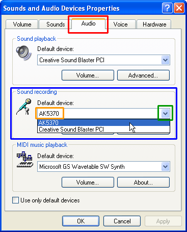 Select microphone to set as default device in Windows XP Select microphone to set as default device in Windows XP