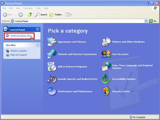 Control Panel's Category view in Windows XP