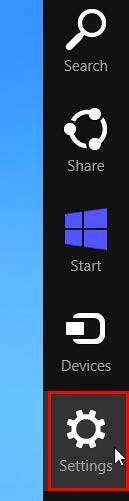 Settings option within the Charms bar Settings option within the Charms bar