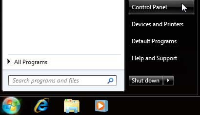 Control Panel selected